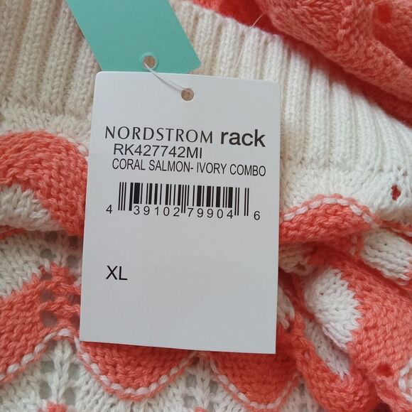 Abound Orange and Ivory Crew Neck Knit Long Sleeve Pullover Sweater Women's XL - Picture 7 of 13